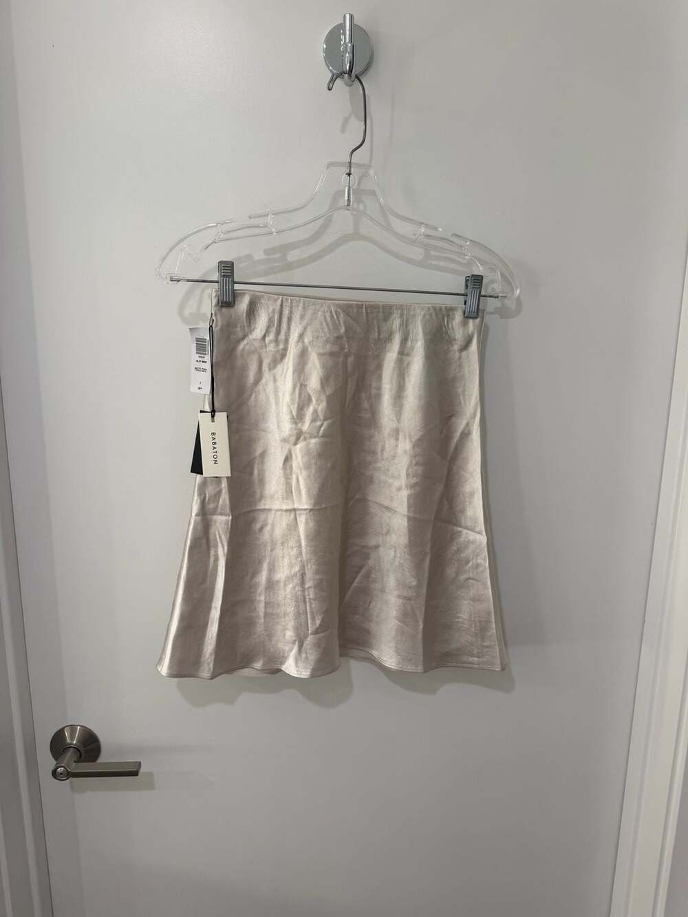 Babaton Slip Mini Skirt in Matte Pearl, Size 2